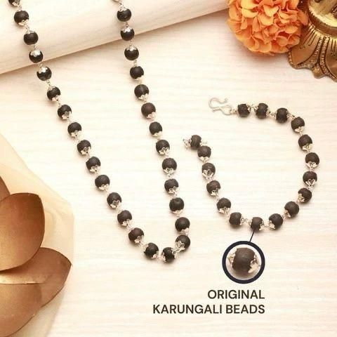 Original Karungali Mala Silver Plated + Free Gift Karungali Bracelet Silver Plated