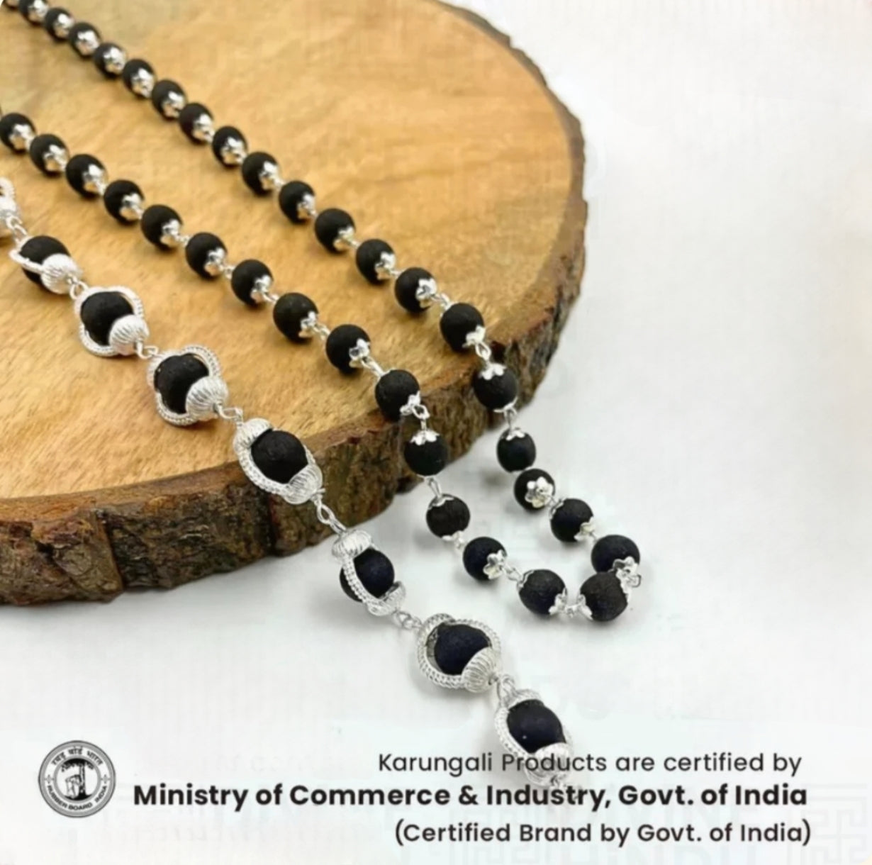 Original Karungali Mala Silver Plated + Free Gift Karungali Bracelet Silver Plated