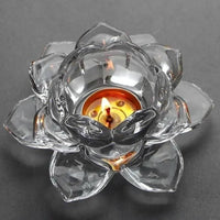 Glass Lotus Flower Tea Light Candle Holder Set