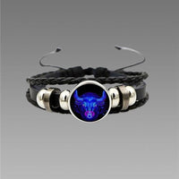 Zodiac Constellation Black Leather Bracelet Adjustable