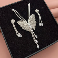 Butterfly Pendant Necklace with Earrings Silver