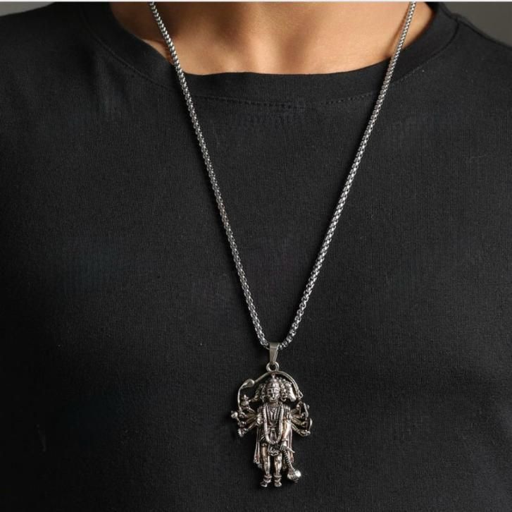 5 Mukhi Standing Hanumanji Pendant with Chain Silver
