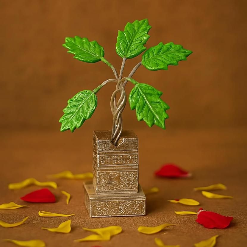 Tulsi Plant German Silver Plated  Decorative Showpiece (4inche)