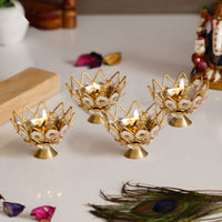 Lotus Shape Crystal Tea Light Holder eCraftIndia Set of 4