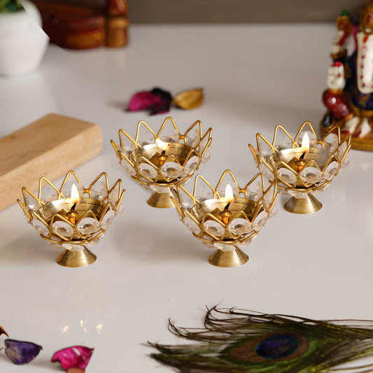 Lotus Shape Crystal Tea Light Holder eCraftIndia Set of 4