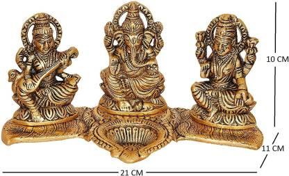 Lakshmi Ganesh Saraswati Idol with Deepak Showpiece Design Gold Plated