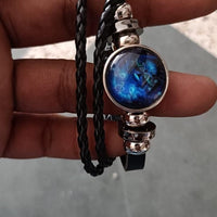 Zodiac Constellation Black Leather Bracelet Adjustable