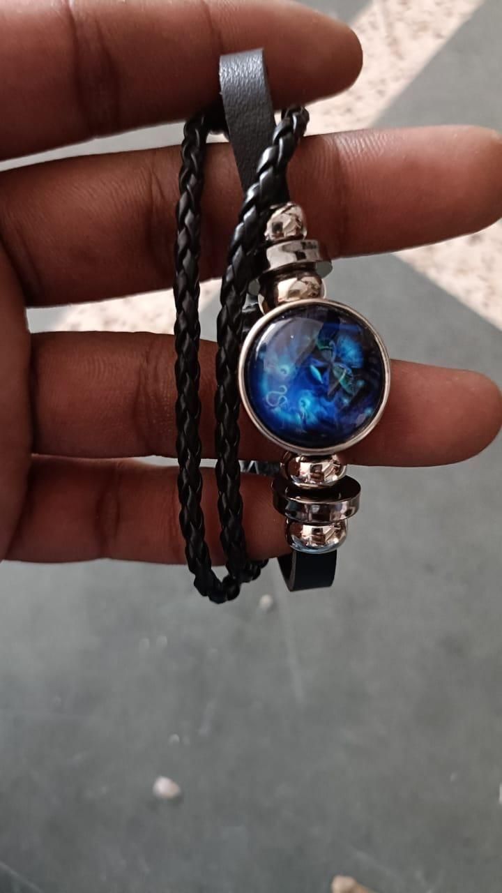 Zodiac Constellation Black Leather Bracelet Adjustable