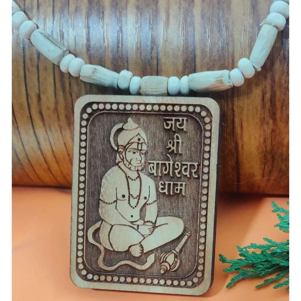 Bageshwar Dham Original Tulsi Mala With Wooden Hanumanji Locket