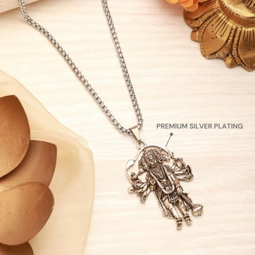 5 Mukhi Standing Hanumanji Pendant with Chain Silver
