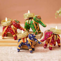 Rajasthani Elephant Tea Light Candle Holder (Pack of 4)