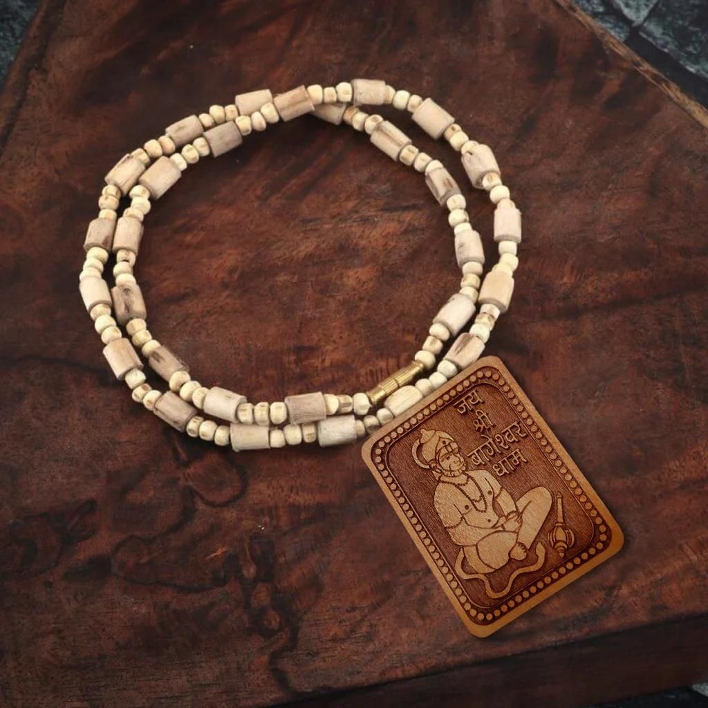 Bageshwar Dham Original Tulsi Mala With Wooden Hanumanji Locket