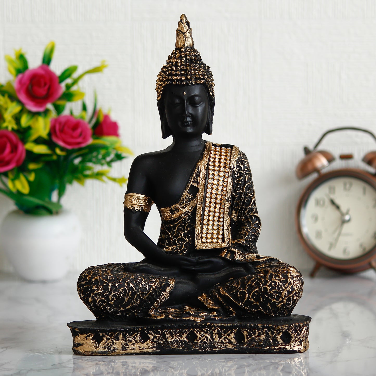 Meditating Lord Buddha  Black and Golden Handcrafted Decorative Showpiece