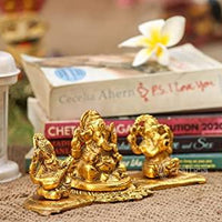 Lakshmi Ganesh Saraswati Idol with Deepak Showpiece Design Gold Plated