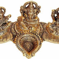 Lakshmi Ganesh Saraswati Idol with Deepak Showpiece Design Gold Plated