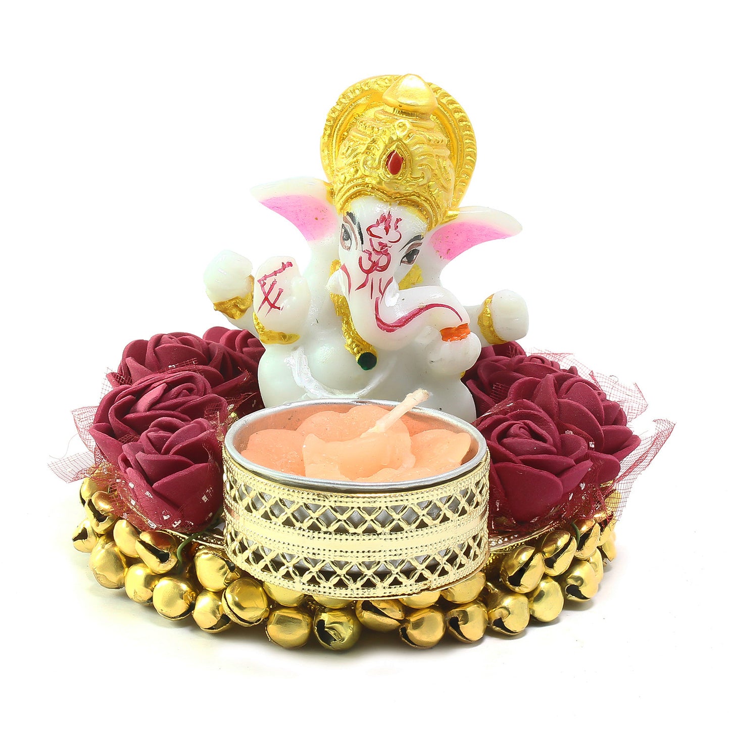 Lord Ganesha Idol on Decorative Plate with Tea Light Holder eCraftIndia