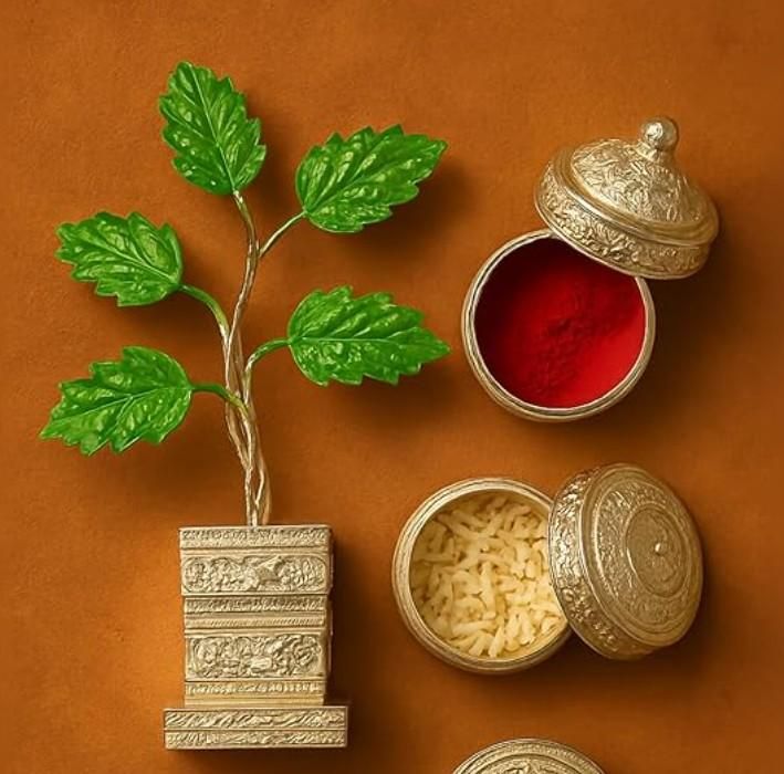 Tulsi Plant German Silver Plated  Decorative Showpiece (4inche)