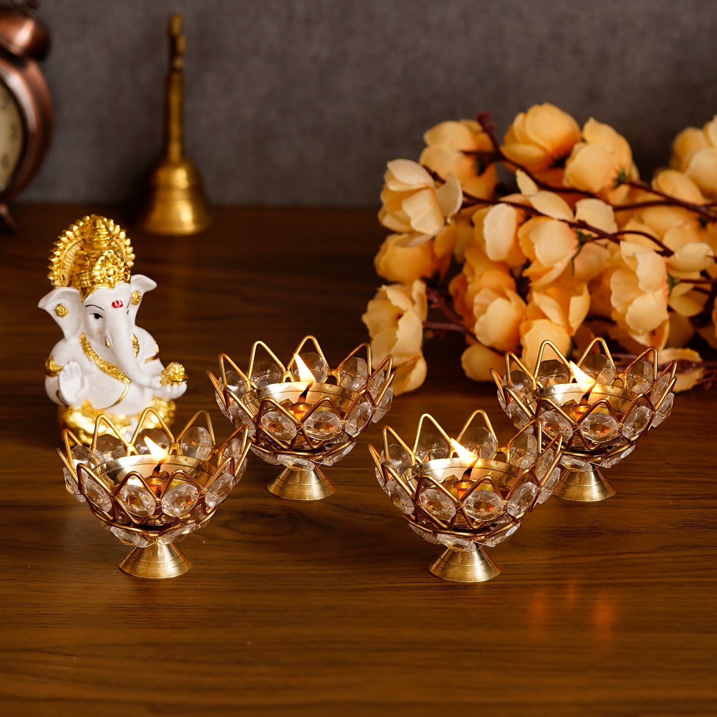Lotus Shape Crystal Tea Light Holder eCraftIndia Set of 4