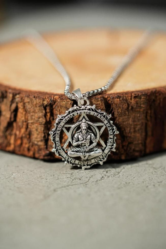 Shree Yantra with Hanuman Raksha Pendant with Chain silver