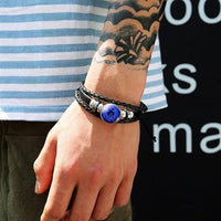 Zodiac Constellation Black Leather Bracelet Adjustable