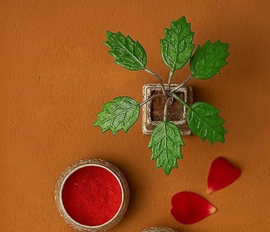 Tulsi Plant German Silver Plated  Decorative Showpiece (4inche)